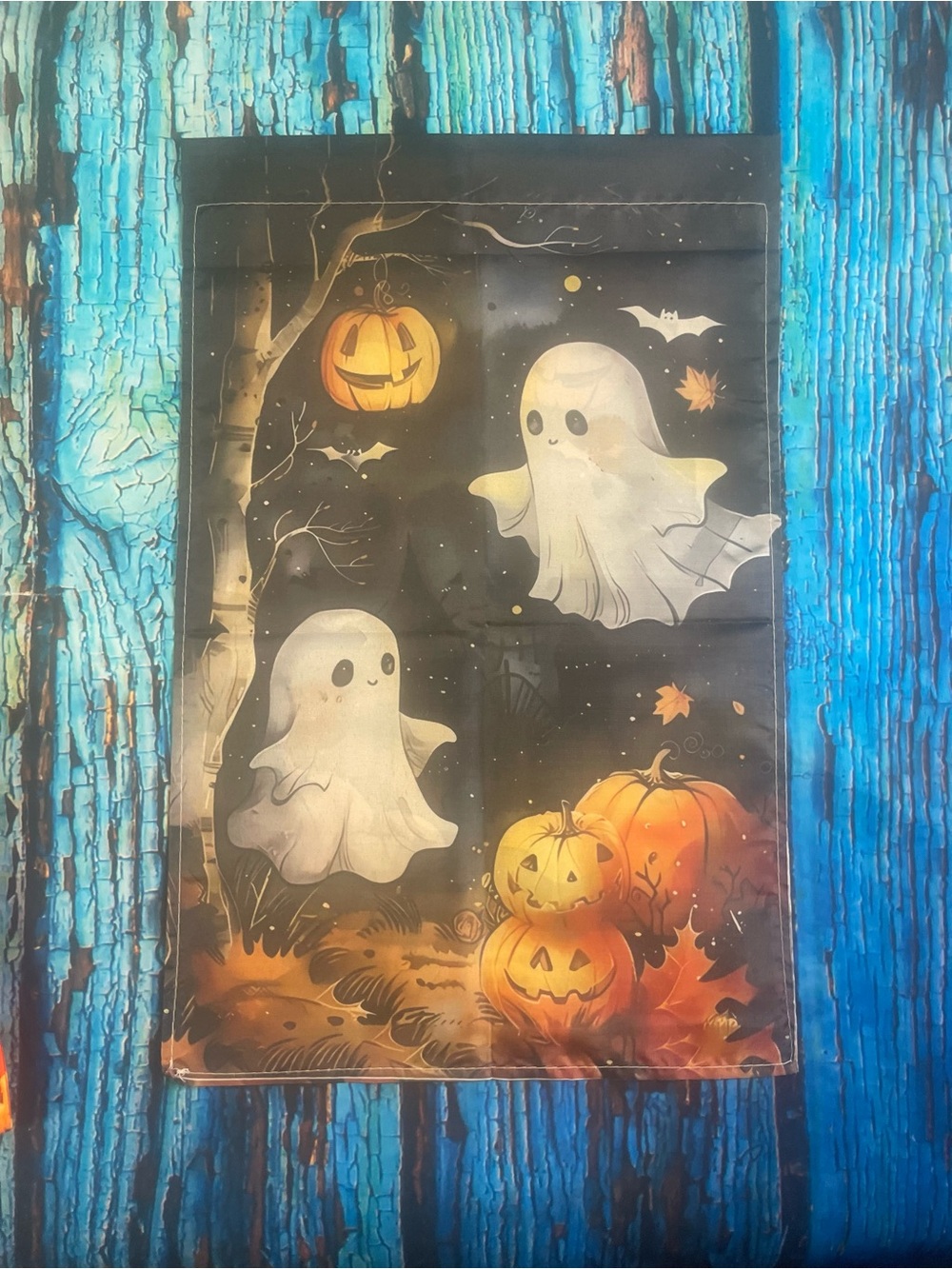 Halloween Ghosts & Pumpkins Garden Flag Black and Orange